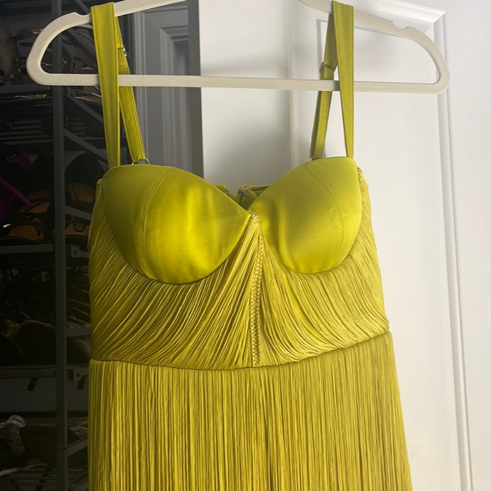 HOUSE OF CB EMEE YELLOW SATIN FRINGE DRESS - LIMITED EDITION